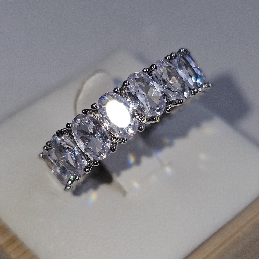 Baguette oval stone cz silver Plated Statement fashion ring - Picture 5 of 7